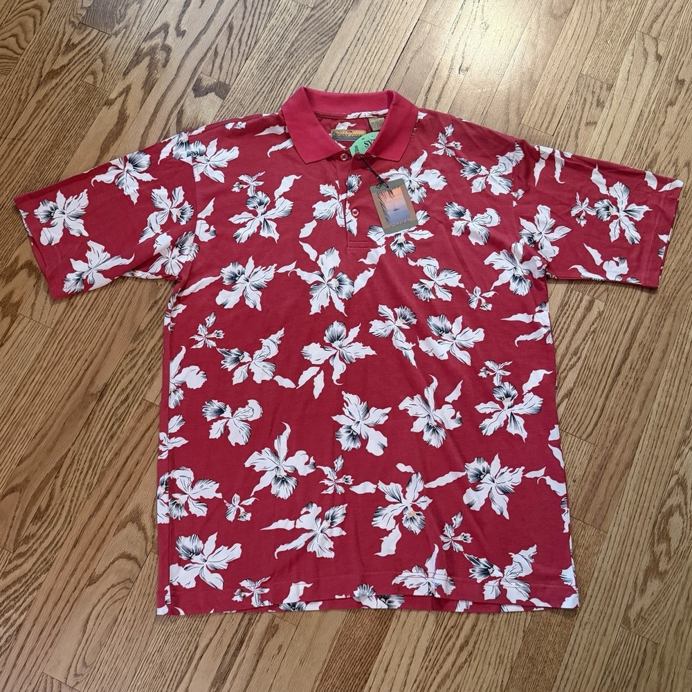 Vintage Deadstock Bobby Chan Silk Cotton Hawaiian Polo Shirt Mens M Resort Camp